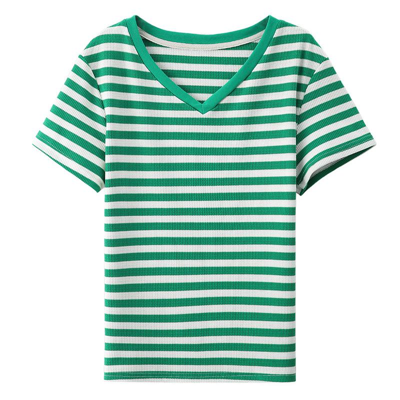 Maglietta da donna con scollo a V, estiva, a maniche corte, in cotone, morbida, elegante, casual, leggera, da donna, casual, per tutti i giochi, divertente, alla moda, per ufficio, affari, cachi, M