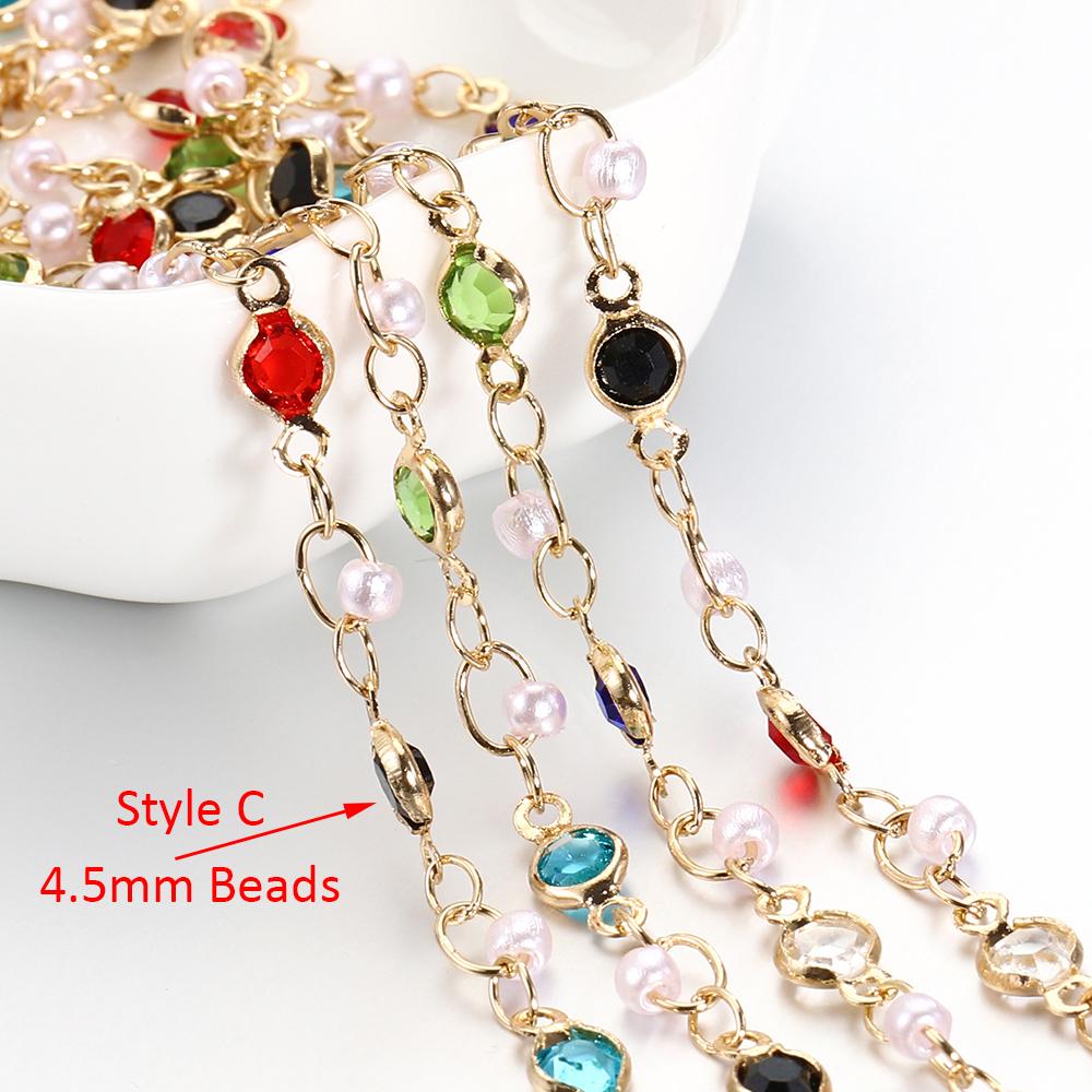 1meter 6mm Colorful Crystal Beads Beaded Chain Glass Bead KC Gold Necklace Chain Accessories for Jewelry Making Crafts DIY