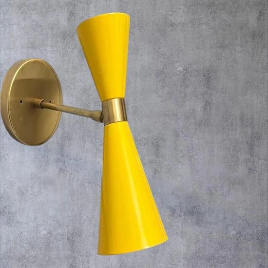Modern Brass Enamel Wall Sconce Mid Century Yellow and Gold Wall Light