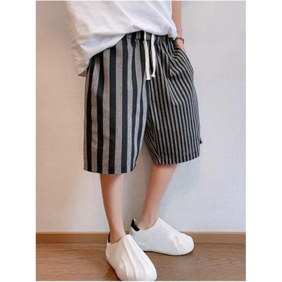 Calções de Verão Masculinos com Listras Compostas e Costuras, Cintura Elástica, Cinco Pontos, Personalizados, Casuais, Calças de Praia