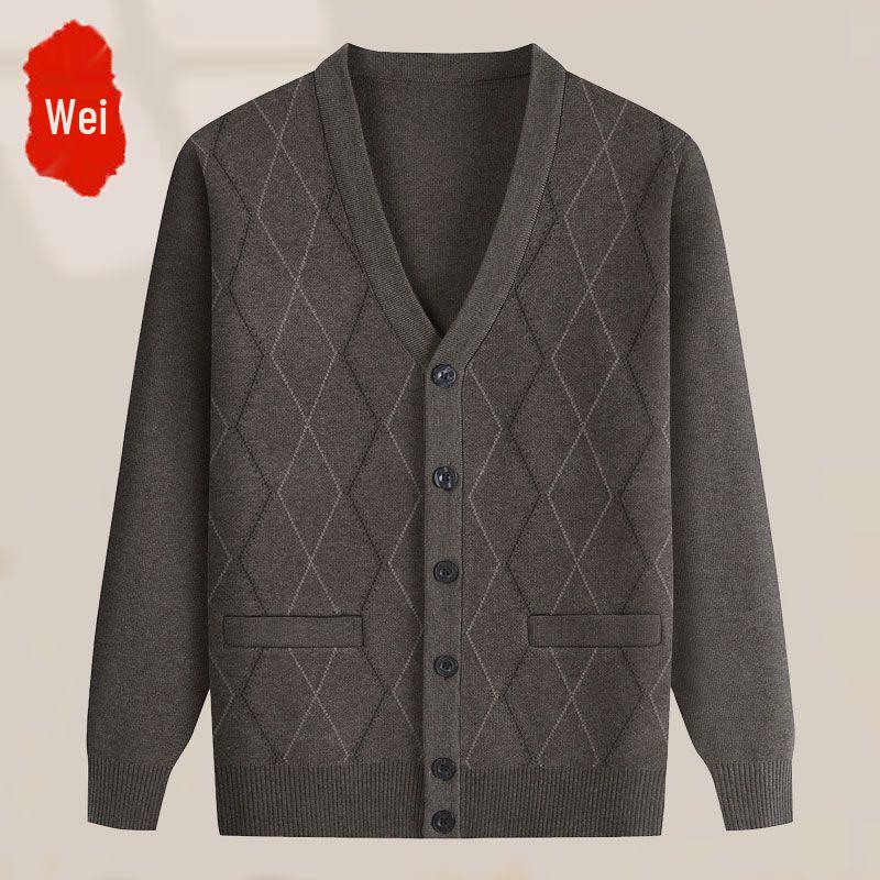 Men's Mid-Age & Elderly Knitted Cardigan: Warm, Thick Velvet Sweater Coat for Autumn/Winter