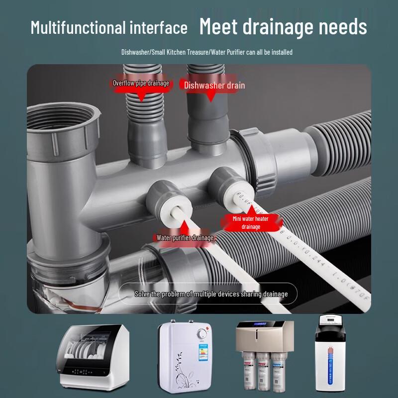 Huashunying Kitchen Double Basin Sink Drain Pipe Set