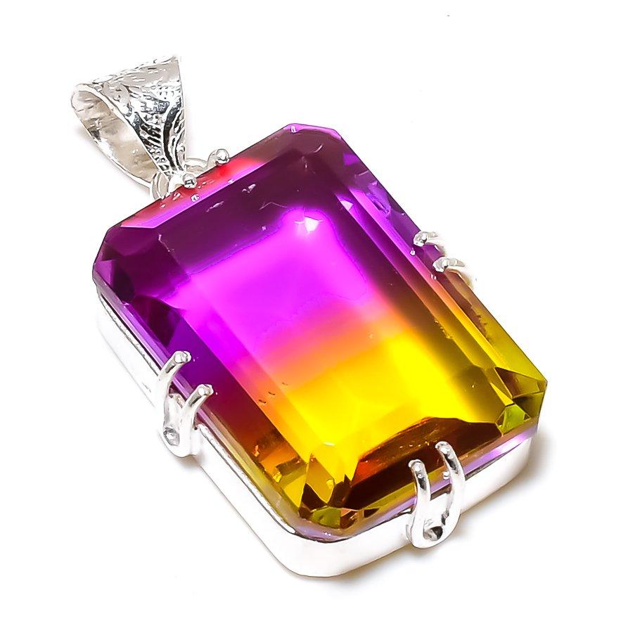 Bi-Color Tourmaline 925 Solid Sterling Silver Jewelry Pendant 1.65" SU-10256