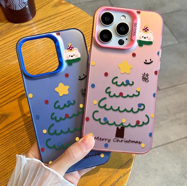 Applicable to Apple 11/11pro mobile phone case simple Xiaomi large hole colored silver Huawei autumn and winter mate line Christmas tree
