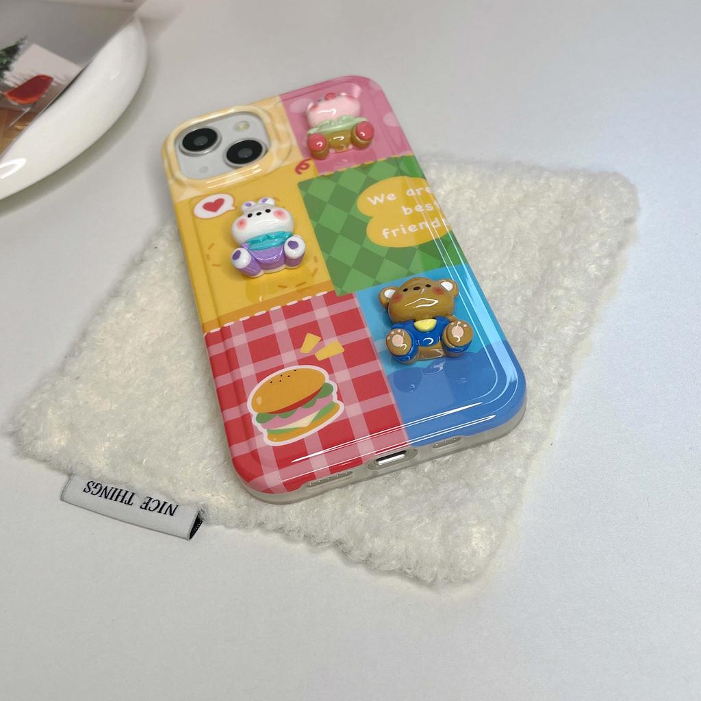 Imd 3d Relif Rabbit Pig Bear Friend Cute Cartoon Shell For Iphone 11 12 Promax 14 Pro Max 13promax Soft Silicone Phoe Case