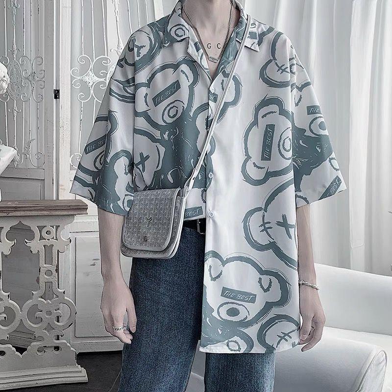 Women's Harajuku Blouse Korean Style Oversized Shirt Black Cool Chiffon Short Sleeve Button Up Tops Alt Clothes Fashion