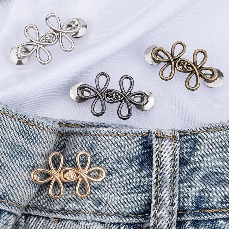 1-4 PZ Bottoni a Vita a Forma di Quadrifoglio Chiusura Regolabile Bottoni in Metallo-Stringitrici per Jeans Larghi Istantaneo Senza Cuciture per Pantaloni in Jeans