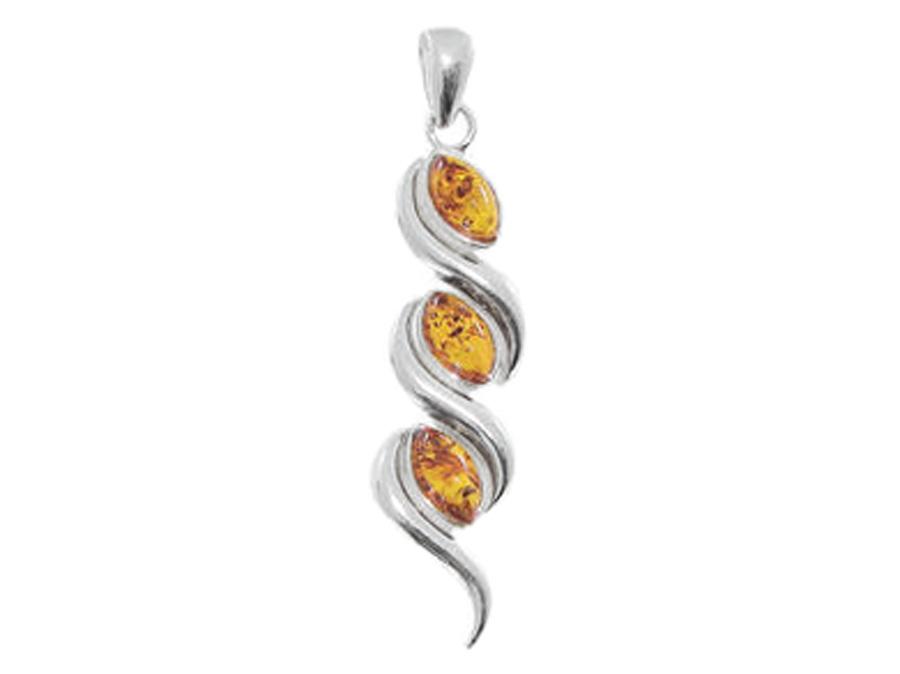 Large Silver Pendant With Amber Elegant Women's Pendant 4.5Cm Silver
