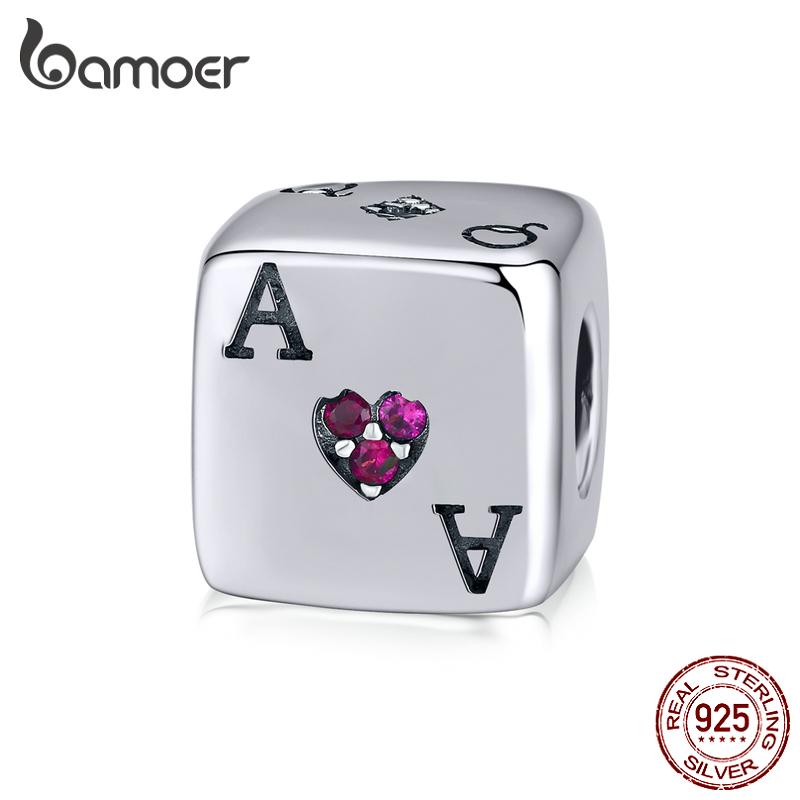 

Подвески BAMOER Magic Dice & Poker Cards, квадратные бусины из стерлингового серебра 925 пробы, подходят к оригинальному браслету серебряный