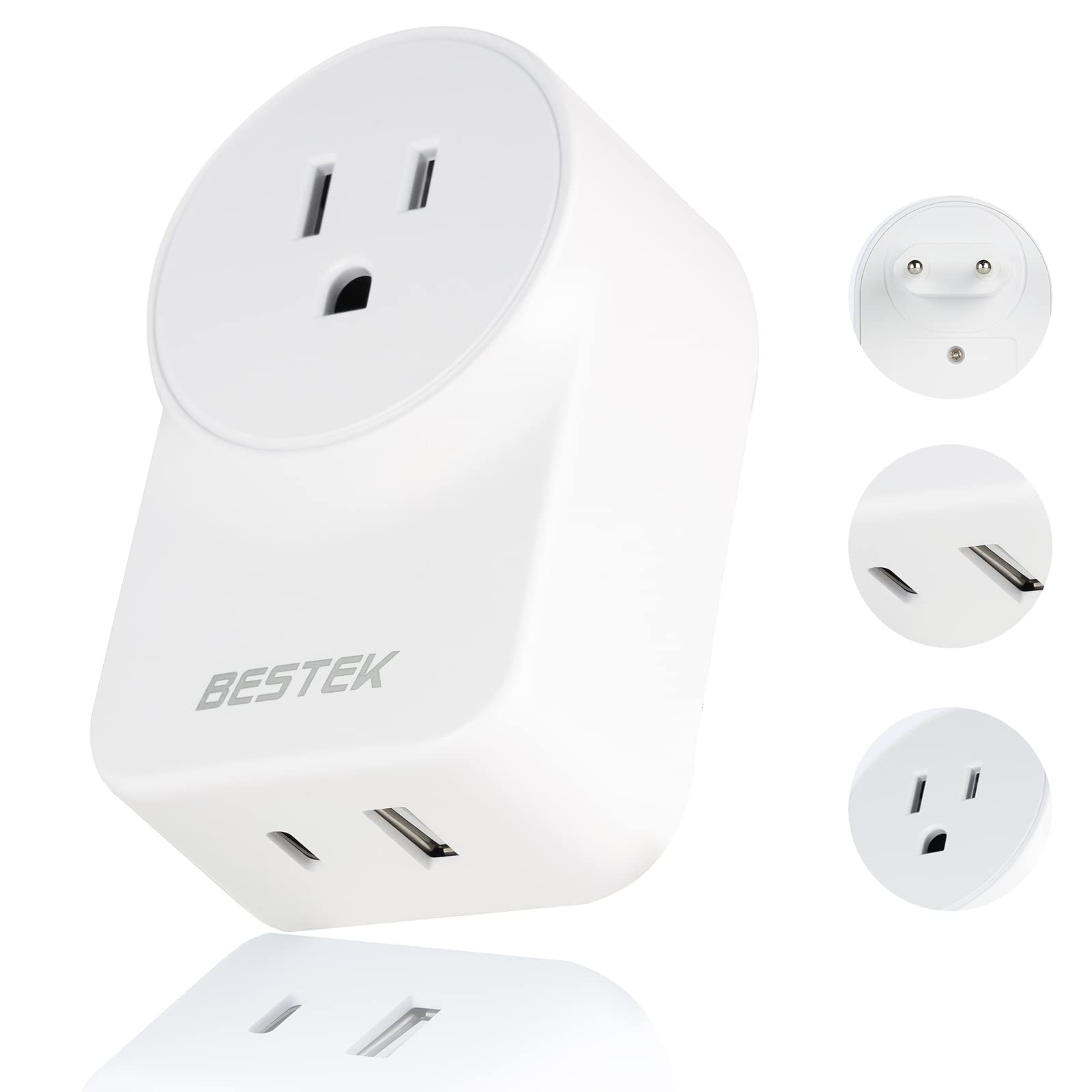 

BESTEK Conversion Plug C Type to A Type Charger for Overseas Travel PD 20W 1 Port QC 18W 1 Port MRJ1011 USB-C + USB-A