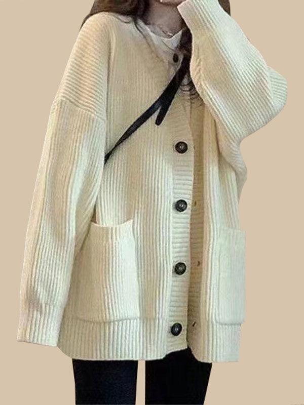 2025 Women's Retro Korean-Japanese Knit Cardigan - Autumn/Winter Lazy Style Sweater Jacket
