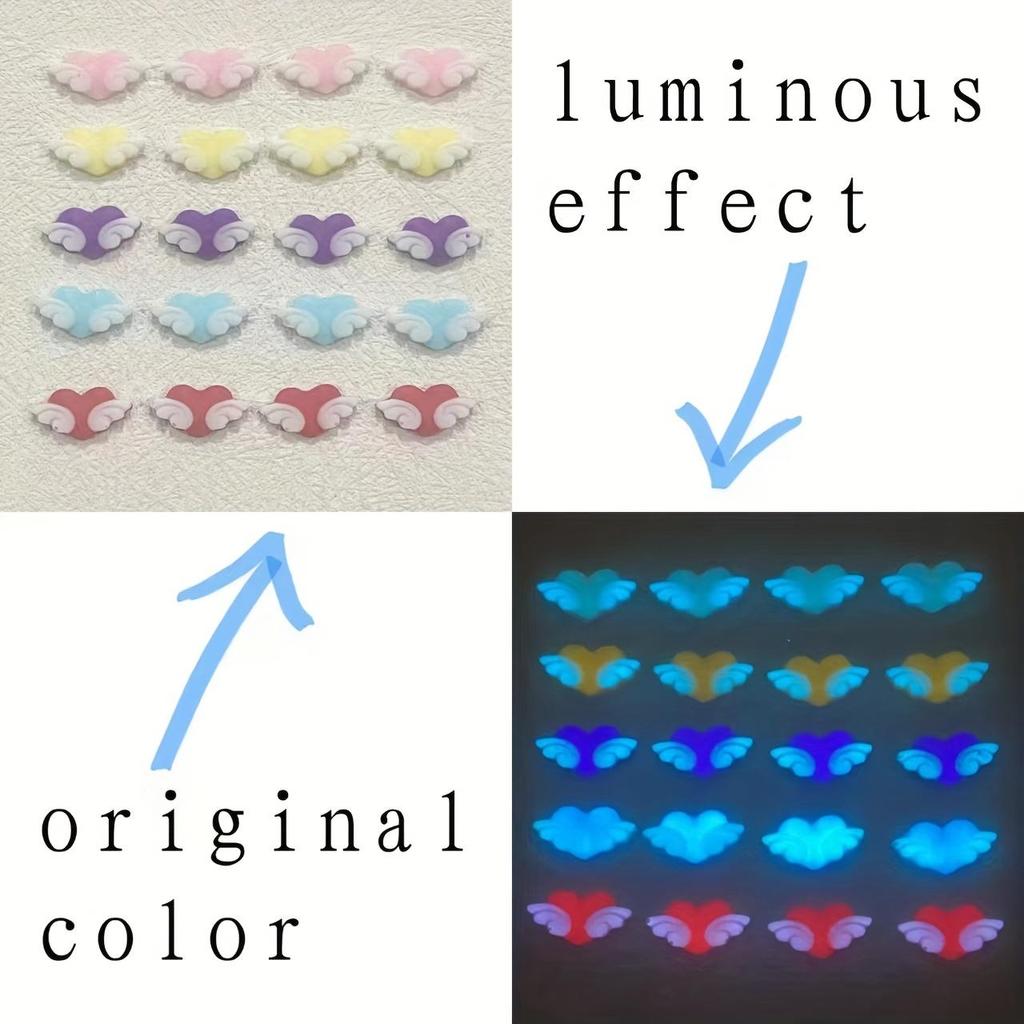 20 Pcs Luminous Angel Wing Nail Art Charm- 3D Resin Decorative Accessories For DIY Nail Design And Decoration