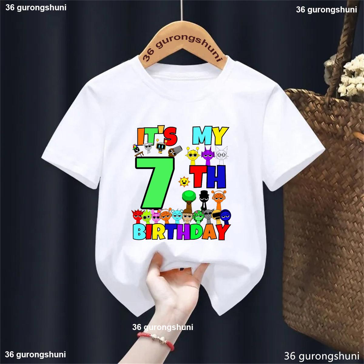 

Новая футболка для мальчиков на день рождения Sprunki, футболка с мультяшным персонажем Sprunki для детей, футболки для мальчиков 5-8 лет It S My Birthday Sprunki 140