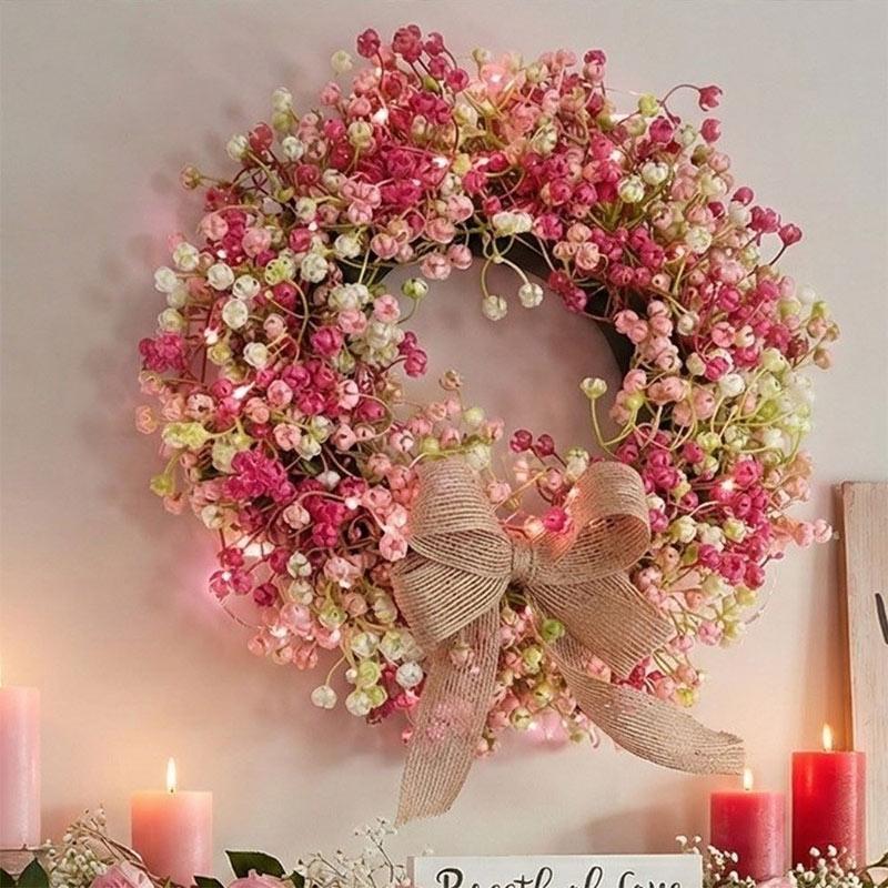 Round Shape Colorful Eucalyptus Wreath Lifelike Vivid Colors Spring Flower Wreath Handmade With Bow Front Gate Wreath Home Decor
