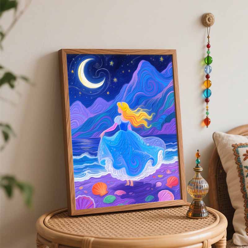 Disney Digital Oil Painting Art Kit Princess Moonlight Beach Handmade Coloring Painting Home Decor