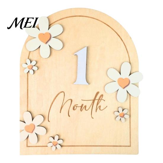 Baby Growth Record Decoration Monthly Milestone Ornaments, Wooden Markers with 3D Bow And Flower Newborn Gift Decoration, Cards for Photos Keepsake