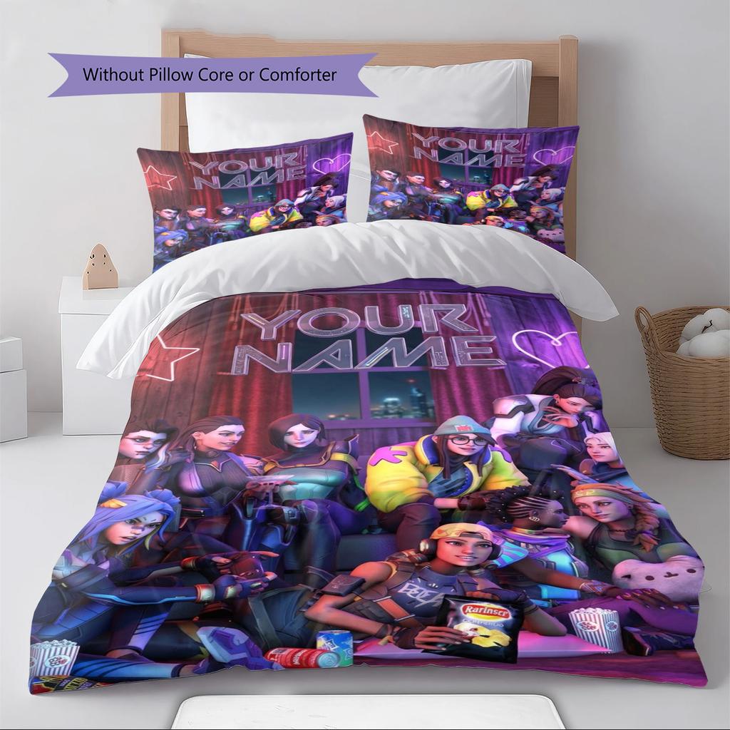 Name Custom Valorant Game Pattern Bedding Set Quilt Cover Pillowcase Home Decor Gift (1 * Duvet Cover + 2 * Pillowcase, Without Core)