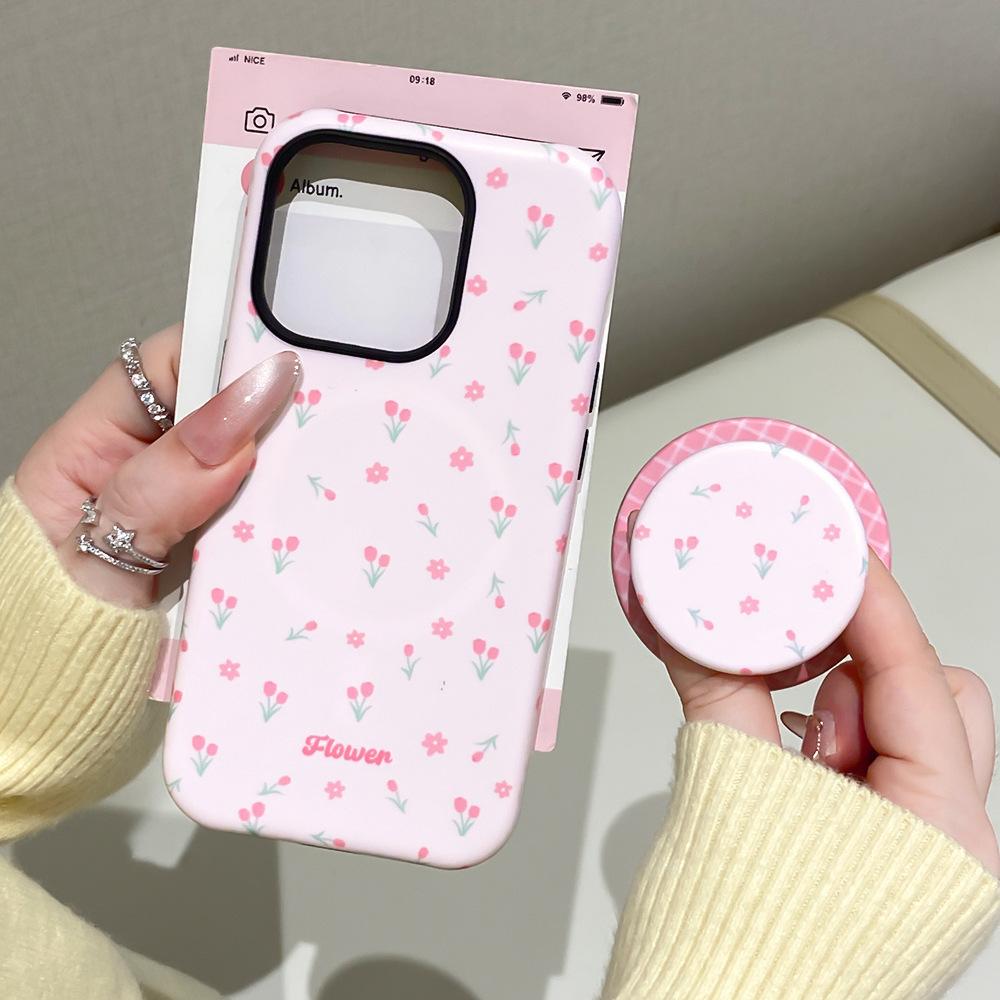 Applicable to Apple 16Pro mobile phone case Magnetic suction two-in-one bracket iPhone17 floral small fresh 15 protective case