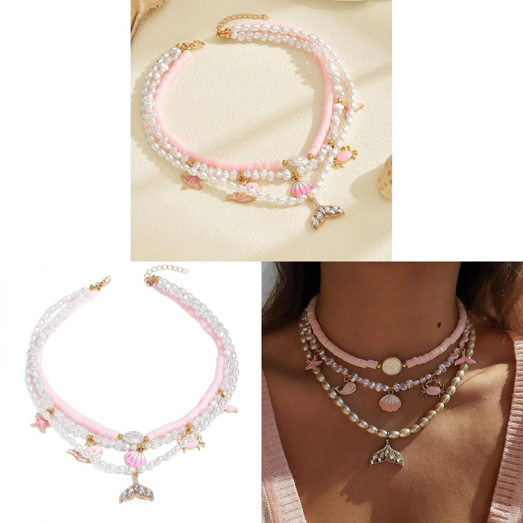 Shell Starfish Necklace With Faux Pearl Handcrafted For Women