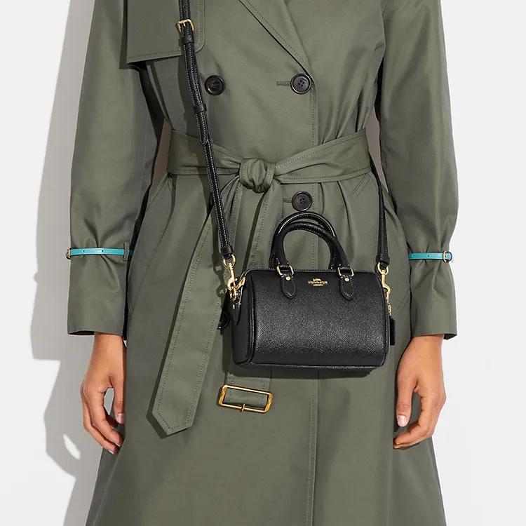 Coach Rowan Boston Tasche aus genarbtem Leder, Crossbody Handtasche Klein Damen Schwarz (Unisex) Handtaschen CH157 IMBLK