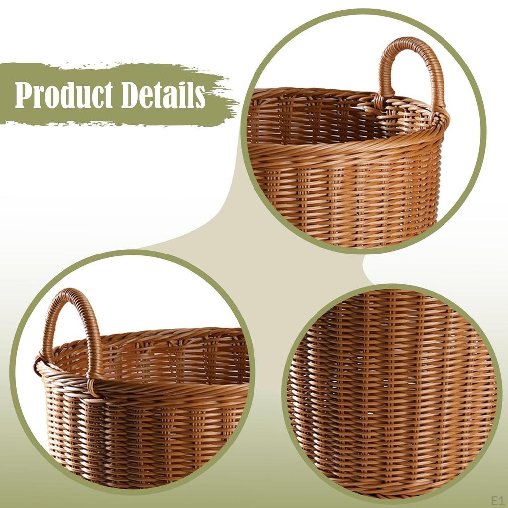 Laundry Hamper Blanket Storage Saving Imitation Rattan Dirty Clothes Basket with Handle for Bedding