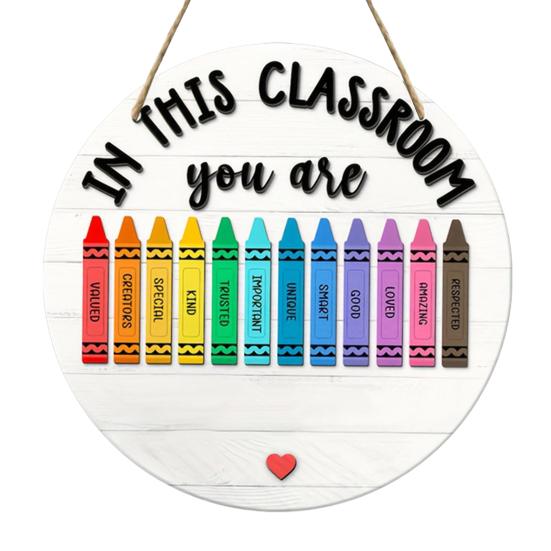 huaqianguhh Wooden Welcome Sign for Classroom Door, to Our Round Hanger, Front Door Hanging Sign, Back School Preschool Decoration