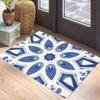 Blau Weiß Muster Teppichmatte - Symmetrisches Design Mediterran Geometrisch Vintage Traditionell Dekorativ Heimdekoration Teppich