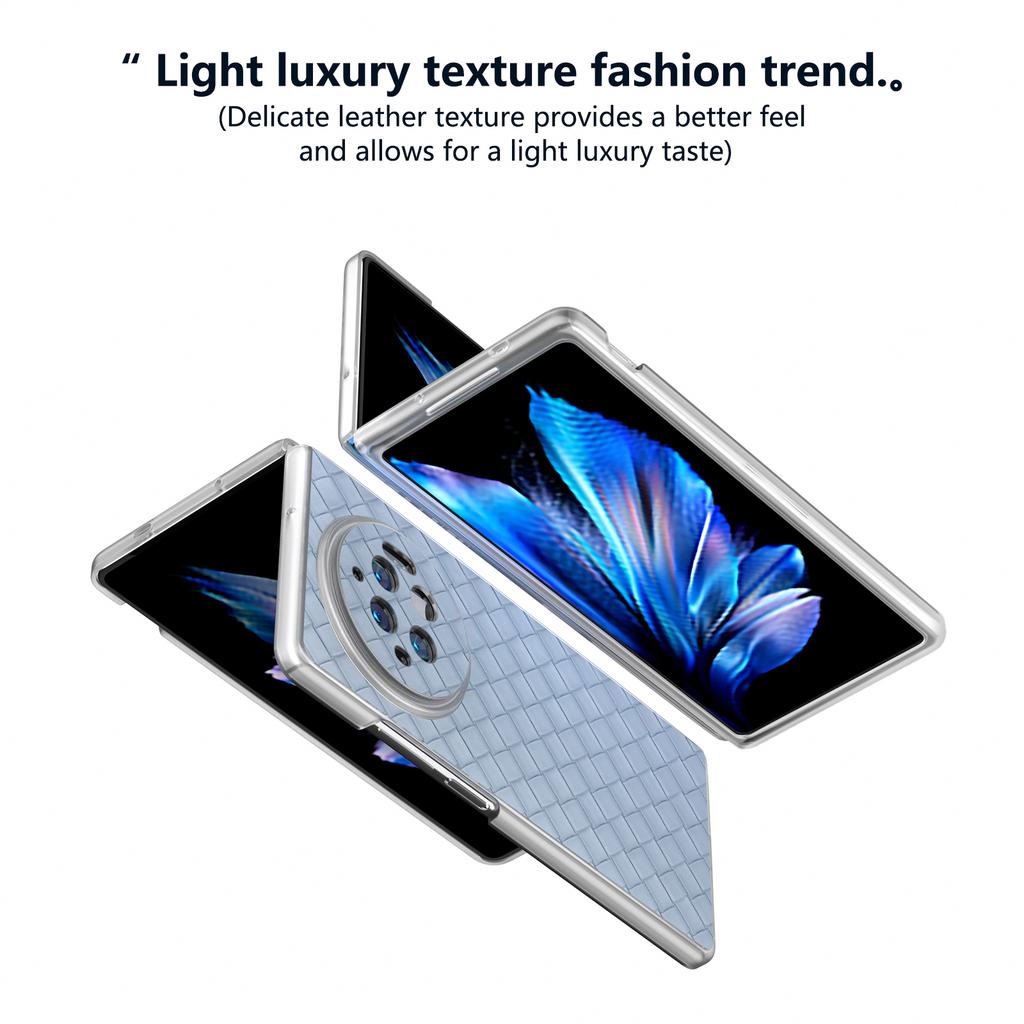 For vivo X Fold3 Case Woven Texture PU Leather Phone Cover with Transparent Matte Frame