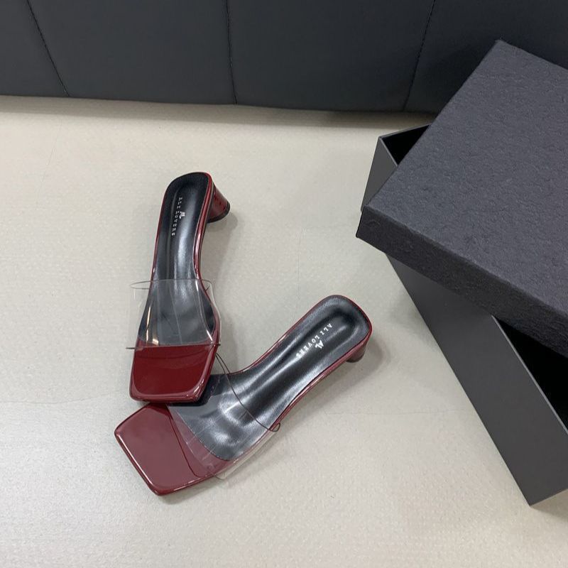 French Internet Celebrity Transparent with Cool Slippers 2025 Summer and Autumn New Thick Heel Fairy Style Low Heel Slippers Female Wear