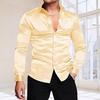 Herren-Hemd aus glänzender Seide wie Satin, langärmelig, lässig, Slim-Fit-Kleiderhemd, einfarbig, Revers-Button-Down-Hemden