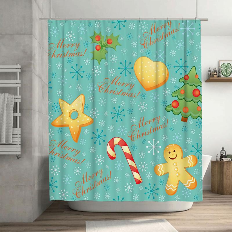 

Tu Bathroom Shower Curtain Christmas Holiday Festive Pattern Waterproof Decor Xmas Home W60H190(CM)-1 Pcs