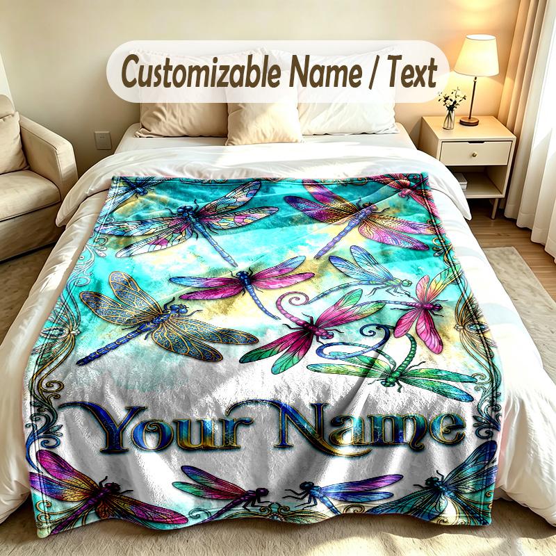 Dragon Phoenix Theme Soft Blanket Personalized Custom Name Text Print Warm Blanket Home Sofa Bedroom Decor
