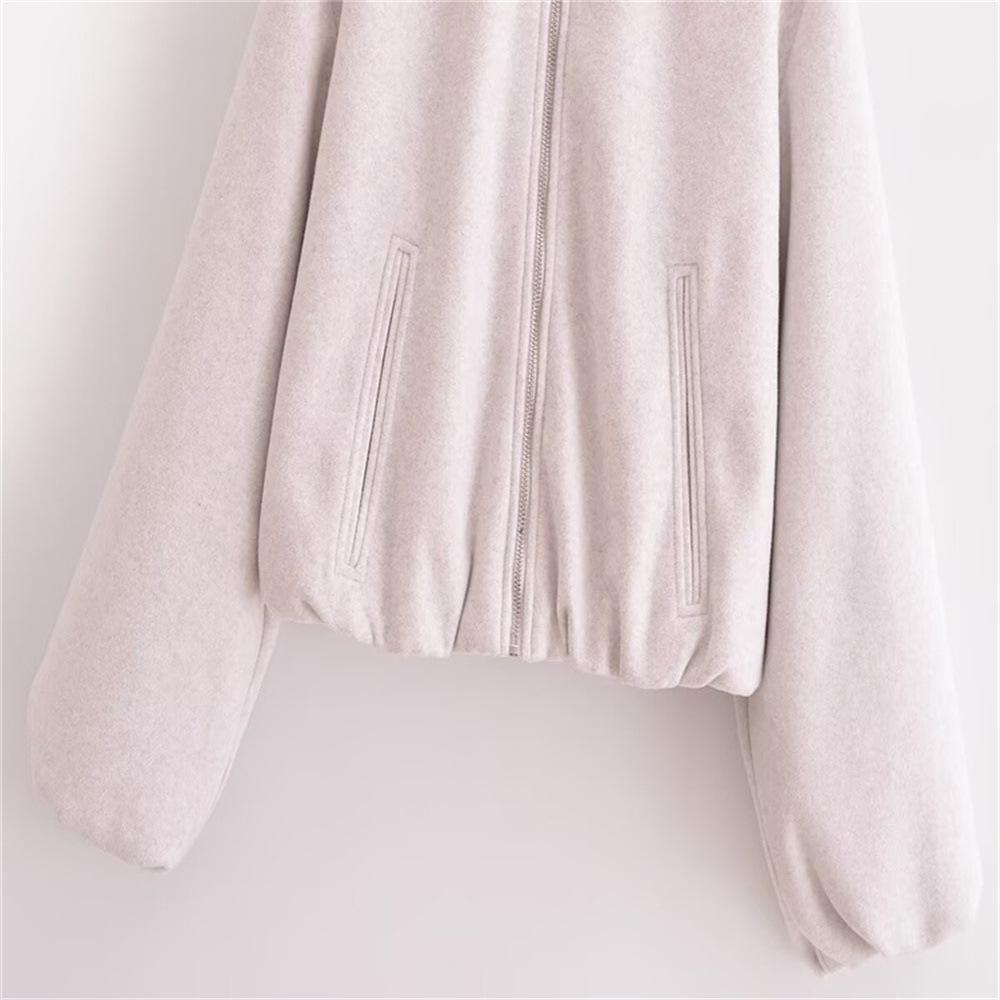 Spring and Autumn Women's Loose Versatile Crew Neck Long Sleeve Pocket Soft Bomber Jacket