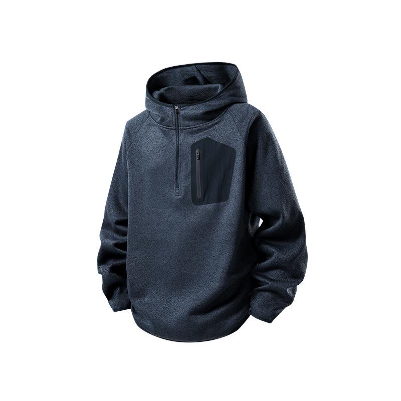Men's Winter Sporty Loose-Fit Half-Zip Hoodie - American Mountain Style