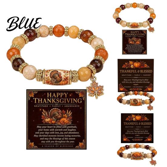 Thanksgiving Beaded Bracelet for Women Holiday with Greeting Card Gift Maple Leaf Charm Elastic Stretch Fall Harvest Jewelry Theme Women