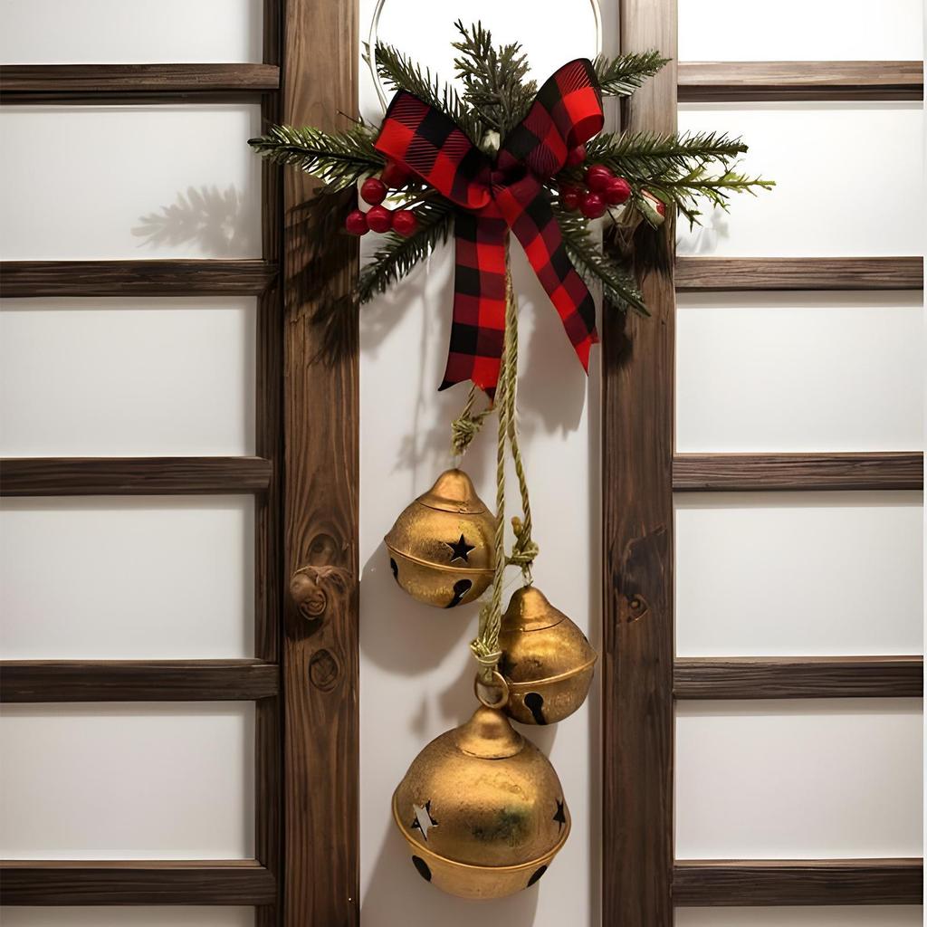Christmas Bell Ornament Bowknot Farmhouse Holiday Tree Hanger Decor Bells Hanger Garland Crafts For Front Door Home Wall Mantle