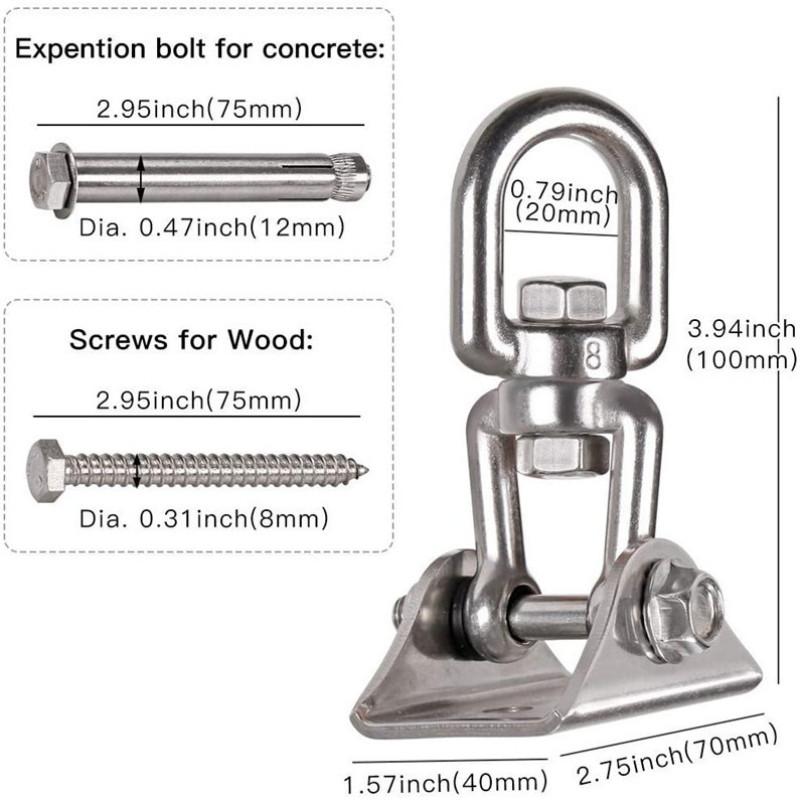 Závěsy na houpačku Houpací háky z nerezové oceli,Otočný držák na houpačku,Karabiny pro houpačky na verandě Houpací křeslo Heavy,Hedvábné závěsné popruhy na jógu