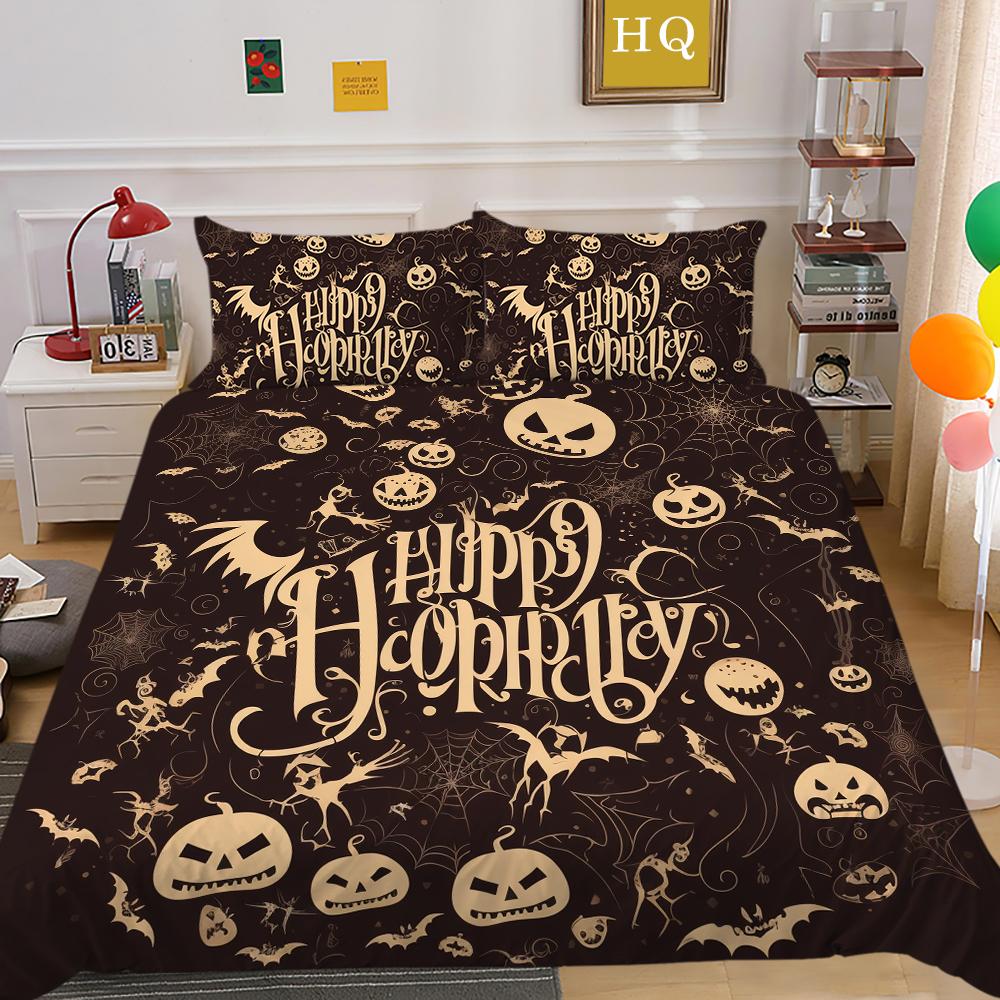 3D Halloween Home Bedding Set Pumpkin Ghost Quilt Cover Pillow Case 2/3 Pieces AU220 * 240 Full Size Soft and Easy To Clean Bedroom Decoration