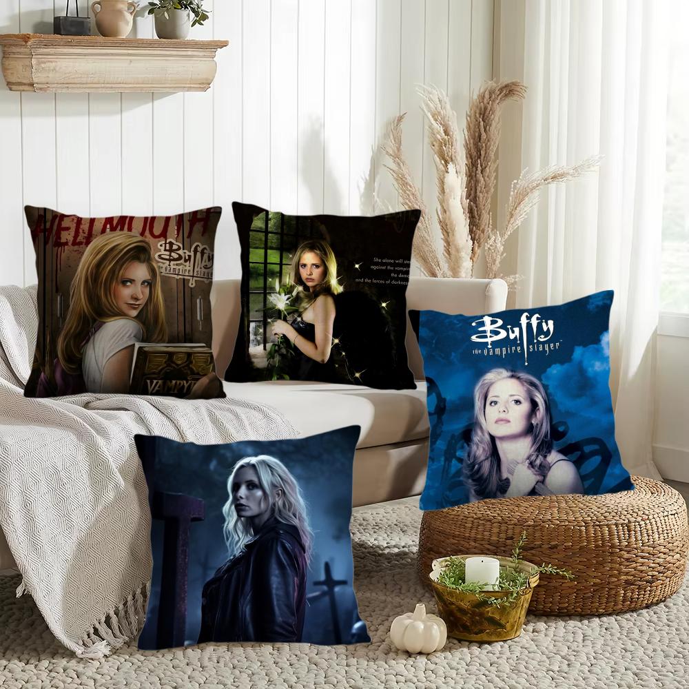 B-Buffy Vampire Slayesr Cushion Cover Silky Short Plush Invisible Zipper Dustproof Sofa Pillow Case For Home Decor