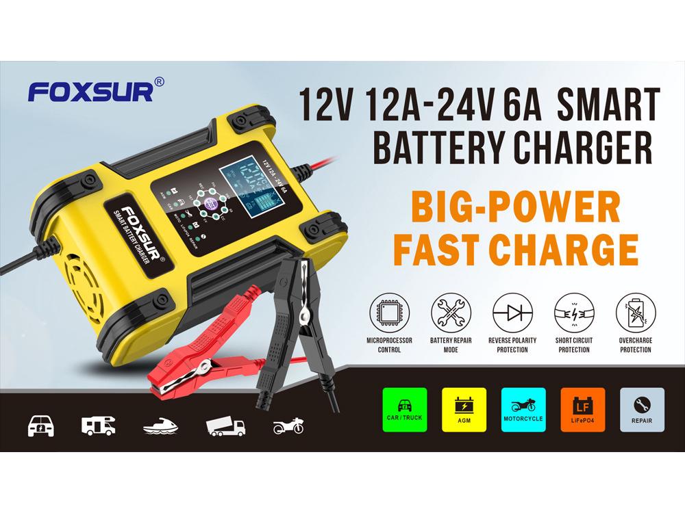 12V/24V 12A 7-Stage Smart Lead-Acid Battery Charger with Light Indicator