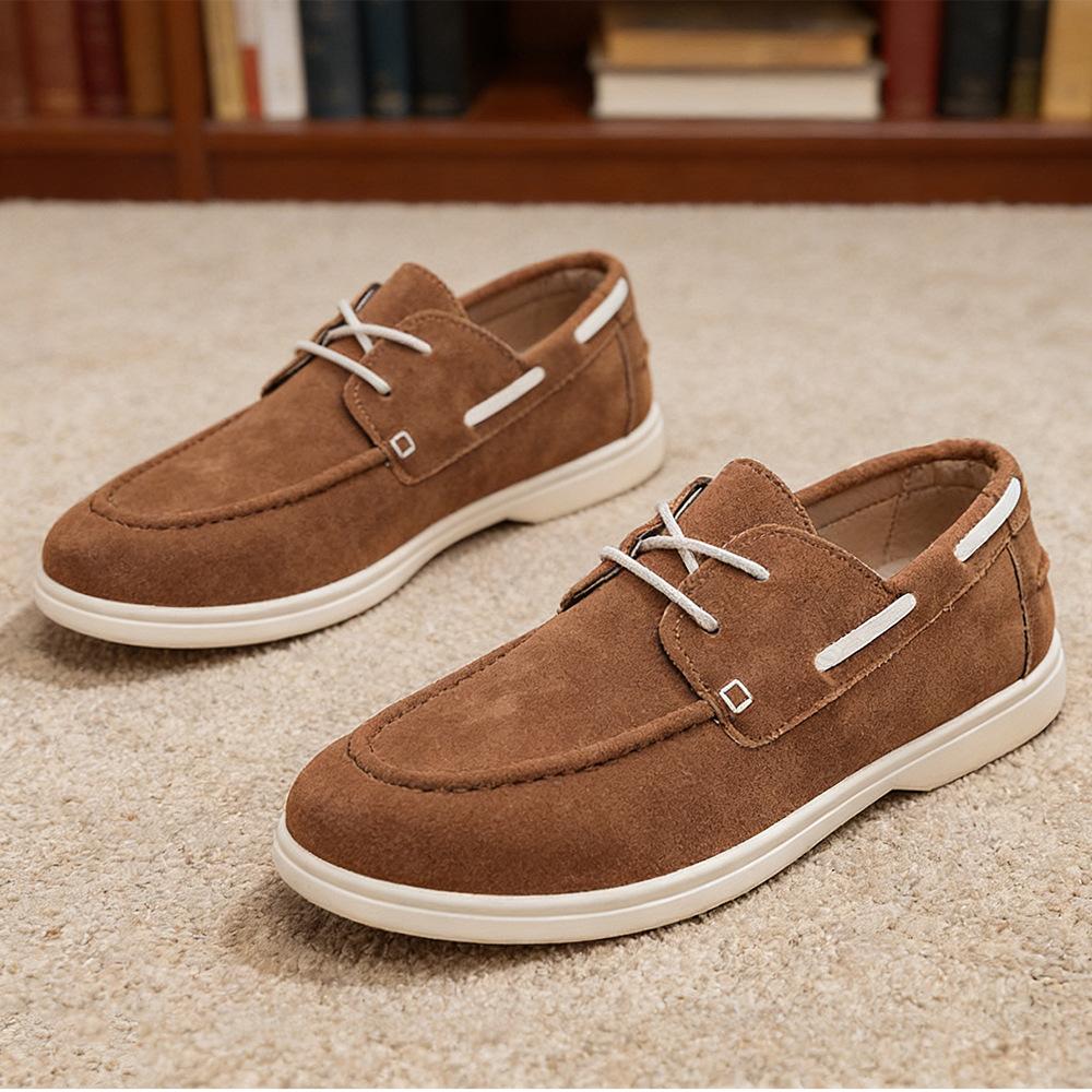 Men'S Pu Leather Driving Moccasins Round Toe Lace-Up Breathable Casual Loafers Soft Sole Low Top Comfortable Shoes Loafers Men