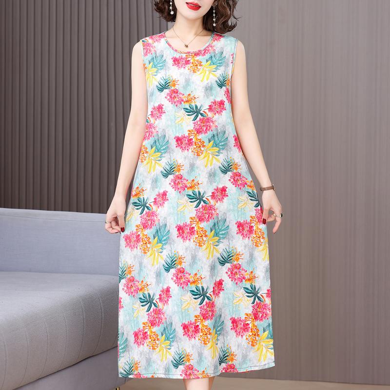 Elegant Sleeveless Dresses for Women Clothes Loose Plus Size Vintage Summer Long Dress