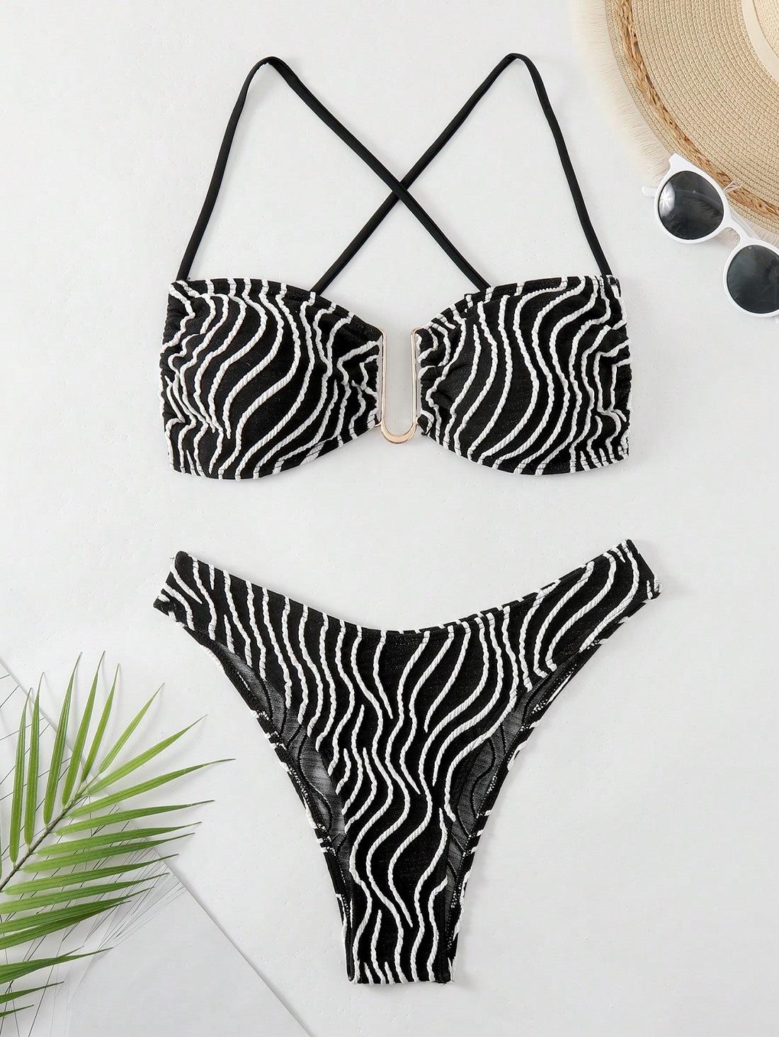 European and American split bikini women s swimsuit lace-up bikini swimsuit S