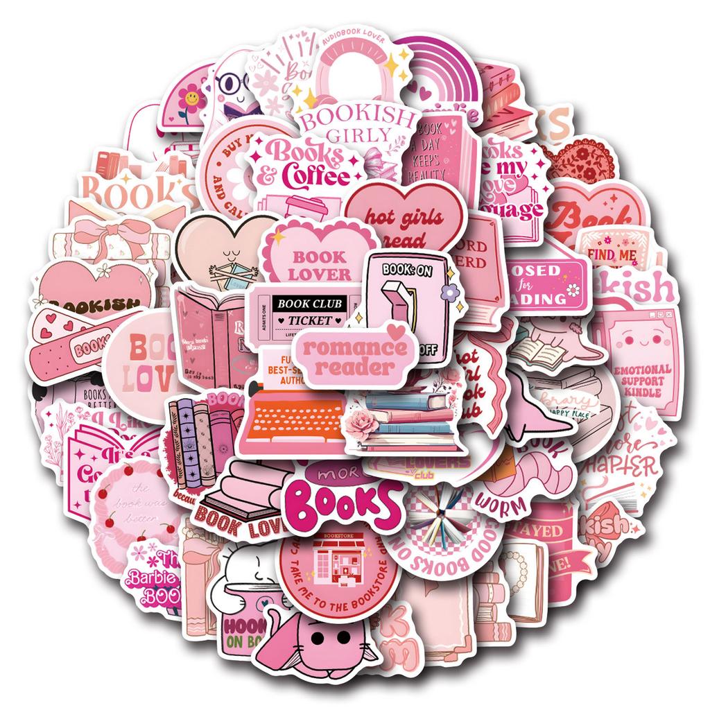 60 New Pink Bookish Graffiti Stickers Decorative Scooter Computer Guitar Account Stickers