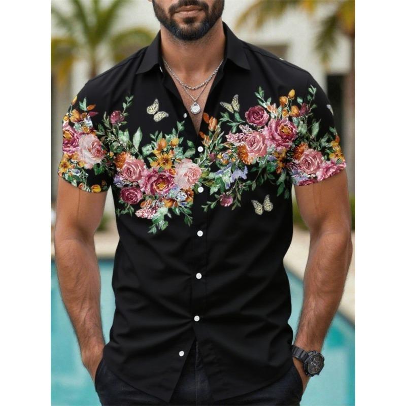 Fashion Flowers Rose Pattern Printing Shirt Summer Hawaiian Beach Vacation Clothing Men s Fashion Street Style Shirt Daily Men s and Women s Shirt S