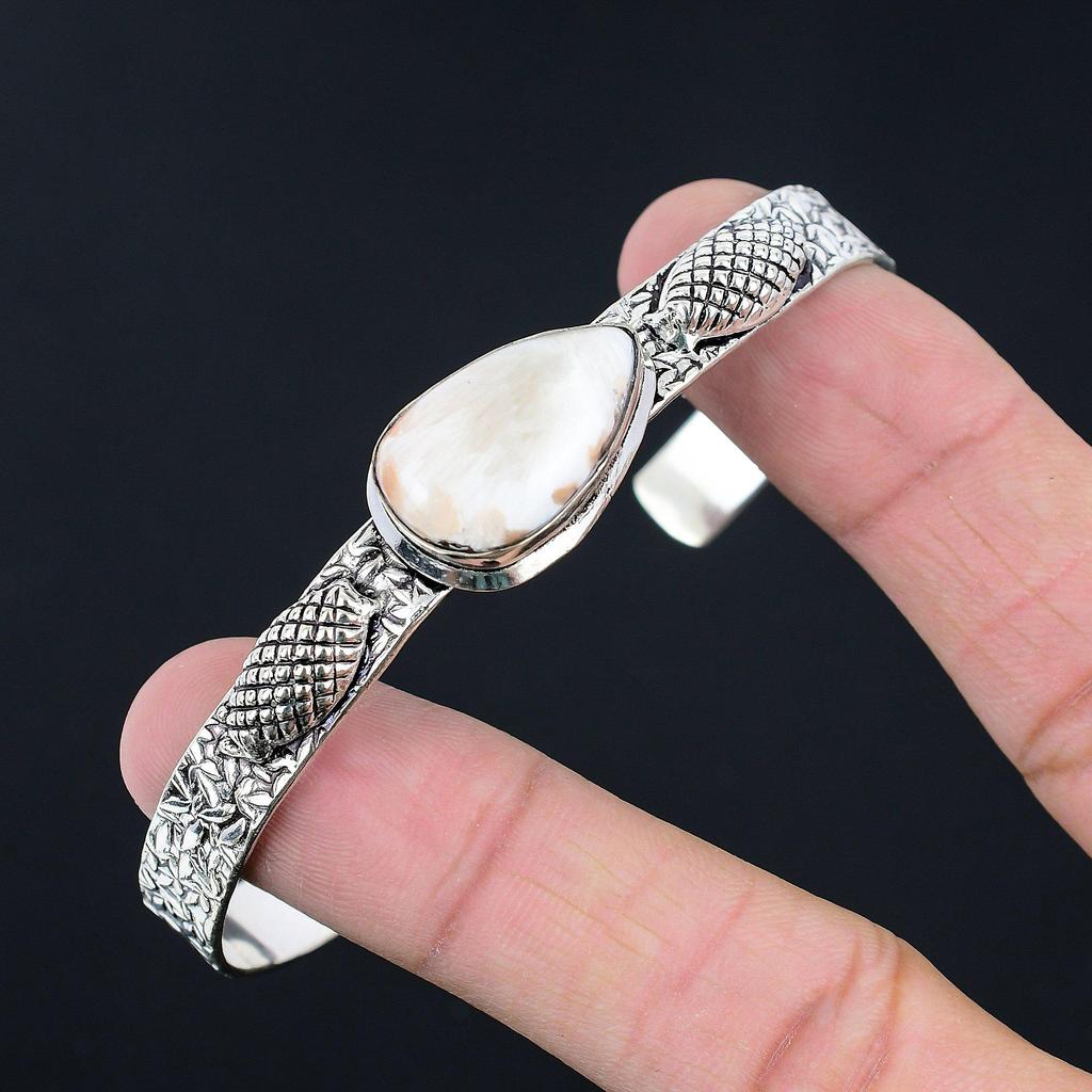 Halloween Sale Scolecite Gemstone Crown Chakra Sister Bangle Jewelry 925 Silver