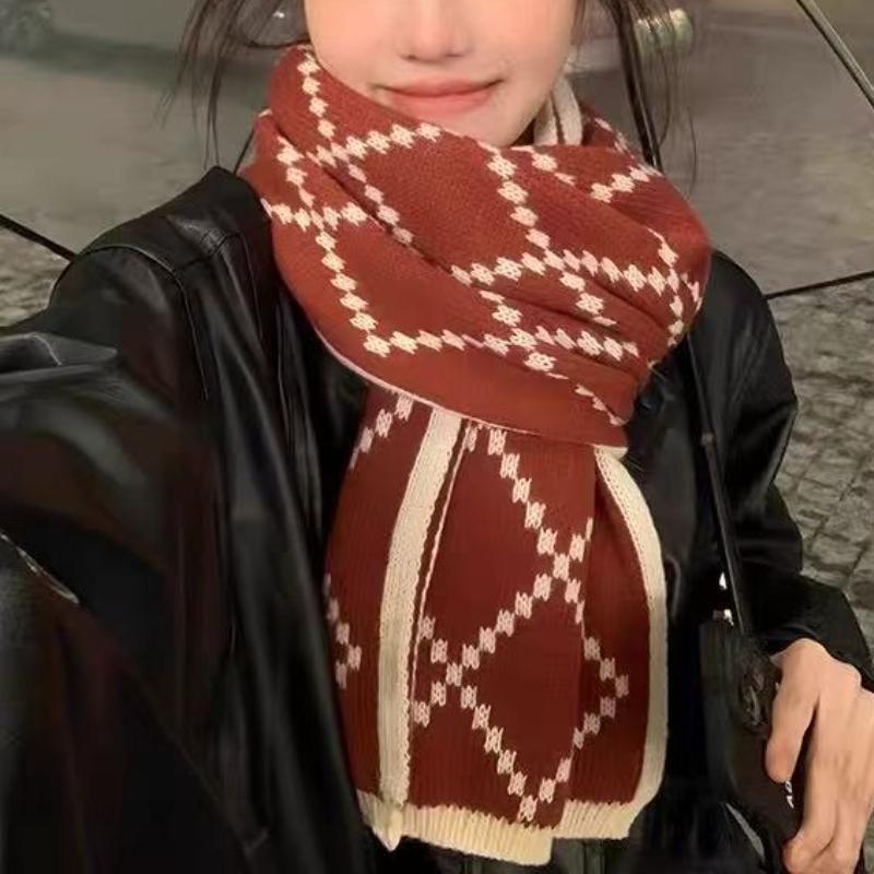 Winter Warm Cute Knitted Scarf Atmosphere Student Couple Versatile Double Sided Wearable