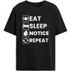 Unisex Funny Eat Sleep Notice Repeat Graphic Tee Humorous Icons Letter Quote Short Sleeve Casual Top For Daily Wear