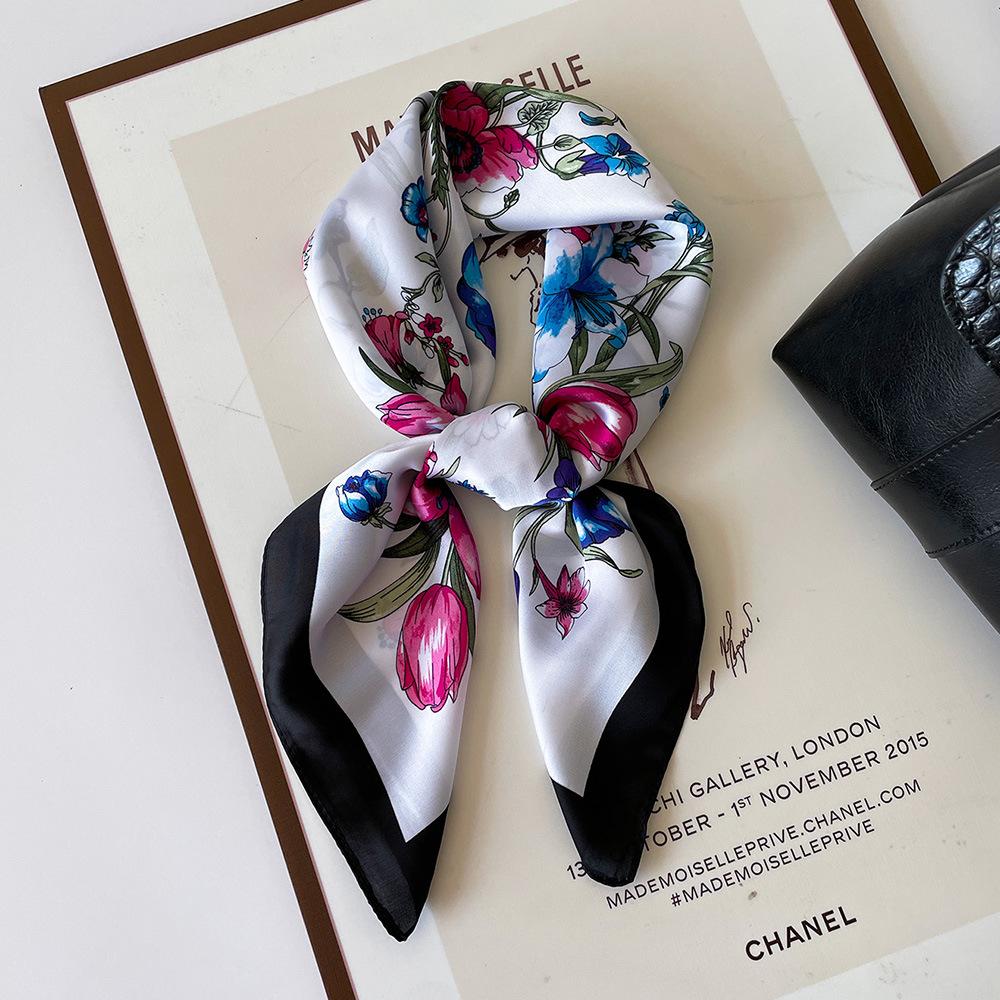 Magnolia silk scarf women's neck scarf simulation silk new small square scarf sweet printed scarf shawl sun protection