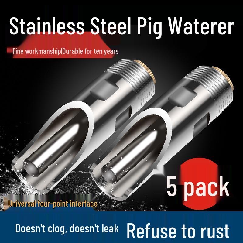 

Stainless Steel Automatic Pig Water Nipple Tap for Pigsty Stainless Steel Nipple, Plastic Cap [5 pcs]